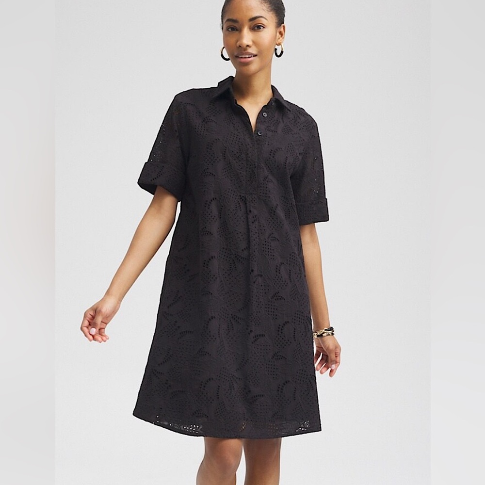 Chico's Black Eyelet Shirt Dress